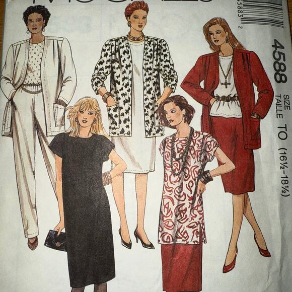 Vintage 1989 McCall's Womens pattern 4588  Size 16 1/2-18 1/2 uncut - Picture 2 of 5